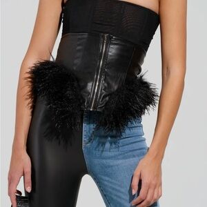 Corset Chic Black Faux Fur Trim